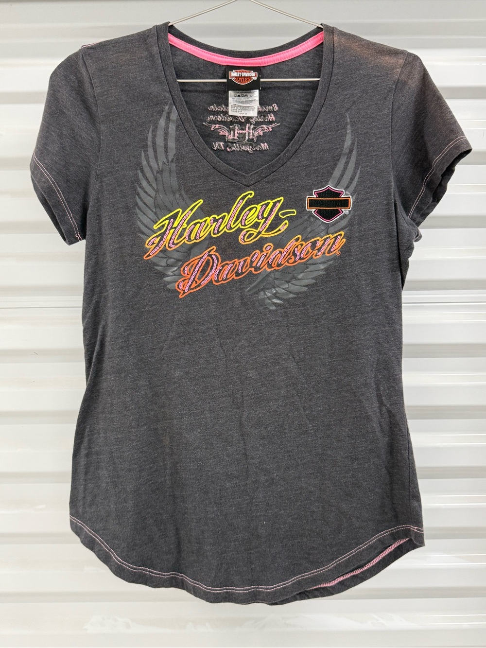 Harley-Davidson sequin V-Neck Tshirt L